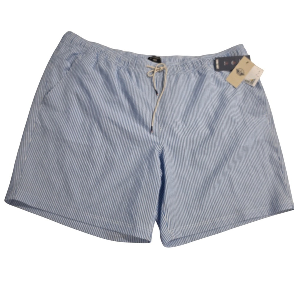 Dockers Mens Swim Shorts Trunks Blue White Seersucker Stripe 9" Inseam Size 4XB